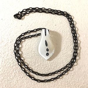 Handmade Glass Art necklace on Vintage metal 34’’ chain